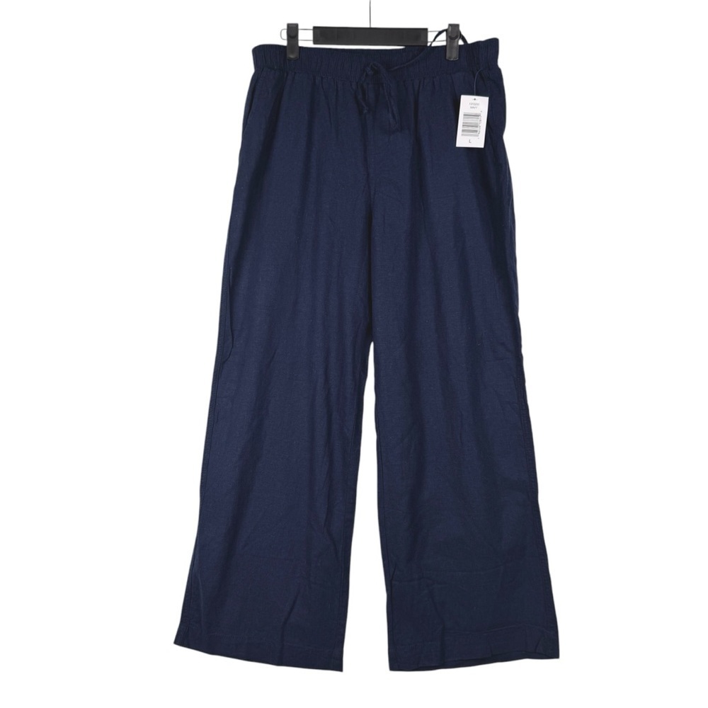 Briggs Women’s Linen blend Pull on Pants Elastic Waistband Size Large Wide Leg
